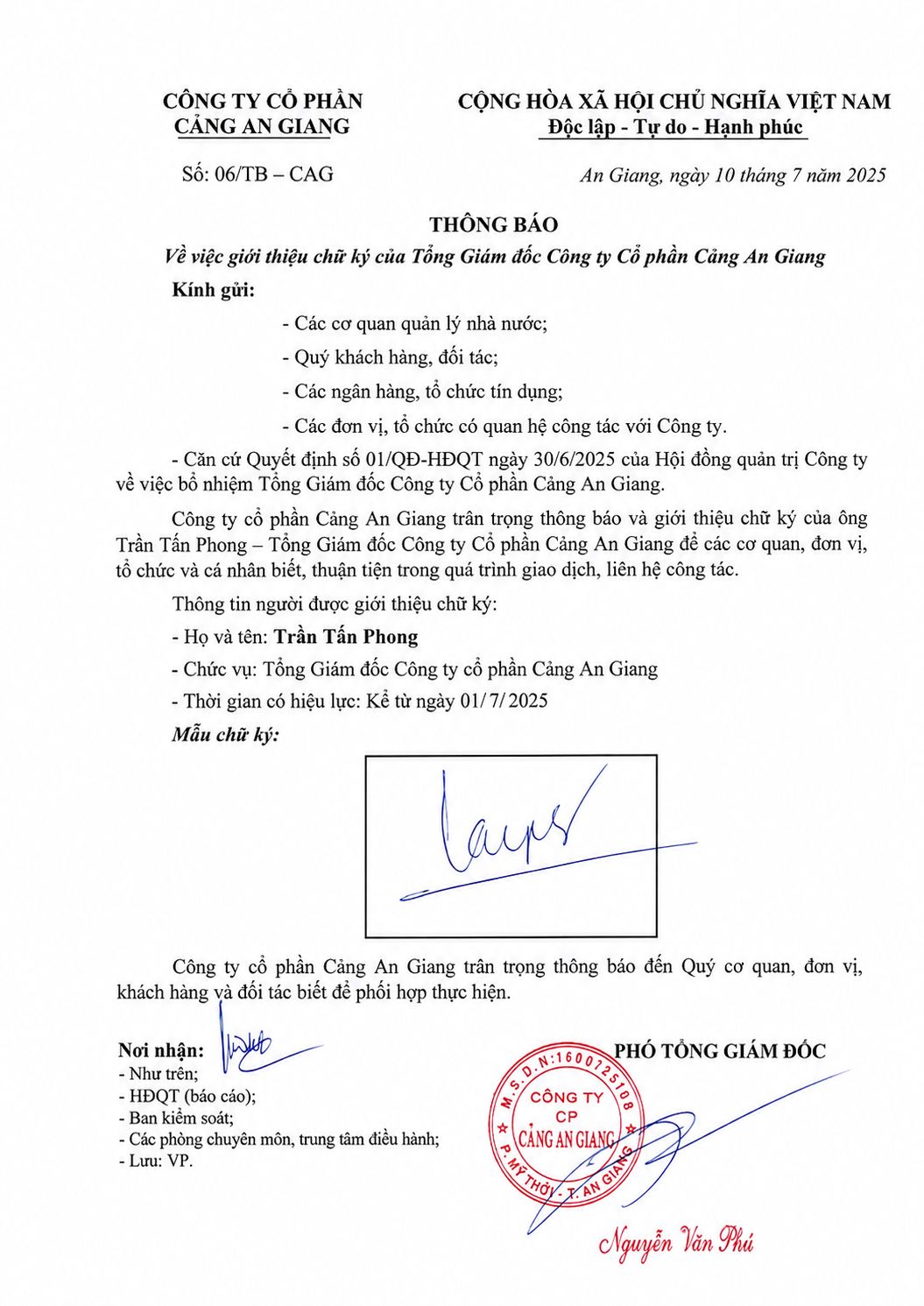 Giới thiệu chữ ký của Tổng Giám đốc